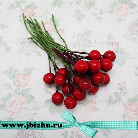 Декоративная ягода &quot;Вишня&quot; на проволоке красная, 8 мм (20 шт)