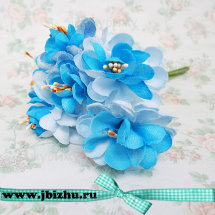 Декоративный букетик цветов, голубой 4 см (6 шт)