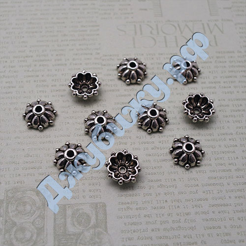 Шапочка для бусин серебро, 8*8*3 мм (10 шт) Шапочка для бусин серебро, 8*8*3 мм (10 шт)