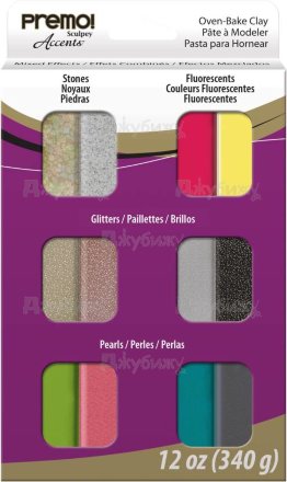 Набор полимерной глины Premo Sampler Pack Mixed effects​, упаковка 12 брусков по 29 граммов, эффекты