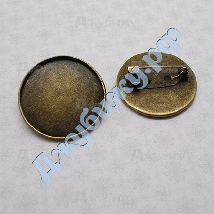 Основа для броши круглая с сеттингом бронза, 26*8 мм
