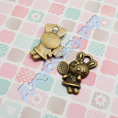 Подвеска "Зайчик с ракеткой" бронза, 16*11 мм