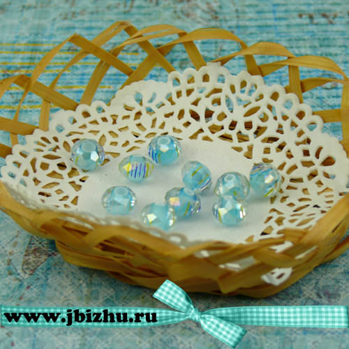 Бусина стеклянная голубая, 10*8 мм (10 шт)