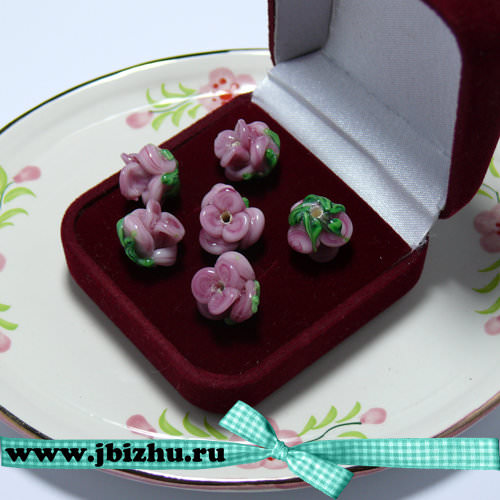 Бусина Lampwork "Цветок" розовая, 13*10 мм