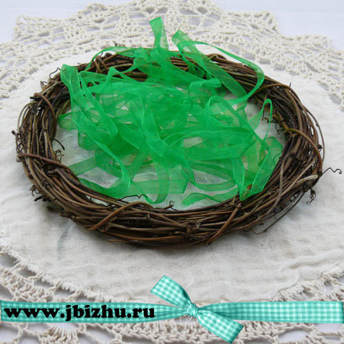Лента из органзы зеленая (5 м), 6 мм