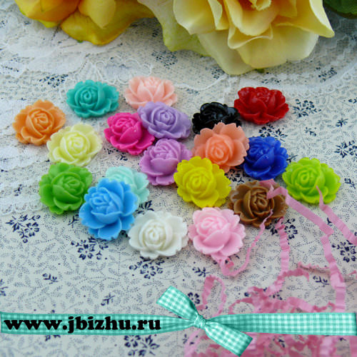Кабошон "Цветочек" микс, 18*16*6 мм (19 шт)