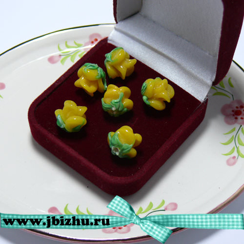 Бусина Lampwork "Цветок" желтая, 13*10 мм