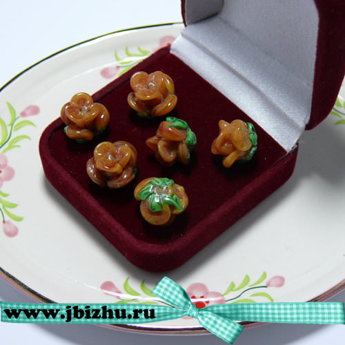 Бусина Lampwork "Цветок" коричневая, 13*10 мм