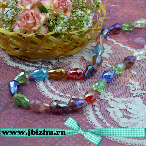 Стеклянные бусины на нитке микс, 10*15 мм (28 шт)