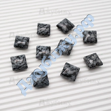 Бусина из натурального камня Снежный обсидиан чёрная, 10*10 мм (10 шт)