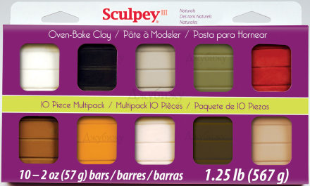 Набор полимерной глины Sculpey III, упаковка 10 брусков 57 гр, натуральные цвета