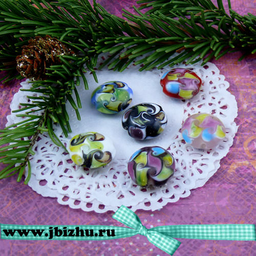Бусина Lampwork микс, 18 мм (6 шт)