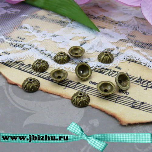 Шапочка для бусин бронза, 9*4 мм (10 шт)