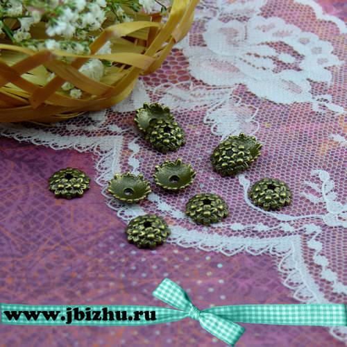 Шапочка для бусин бронза, 11*3,5 мм (10 шт)