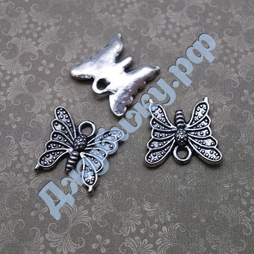 Металлическая подвеска "Бабочка" серебро, 15*14 мм