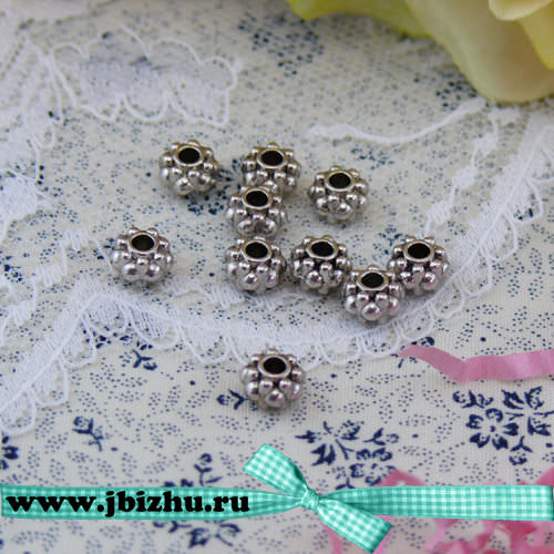 Металлическая бусина серебро, 6,5*4,5 мм, (10 шт)