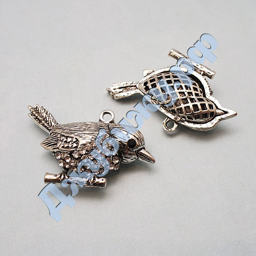 Подвеска "Птица" со стразами объёмная серебро, 52*32*13 мм