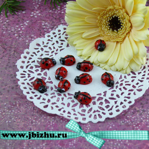 Бусина Lampwork "Божья коровка" красная, 12*6 мм (10 шт)