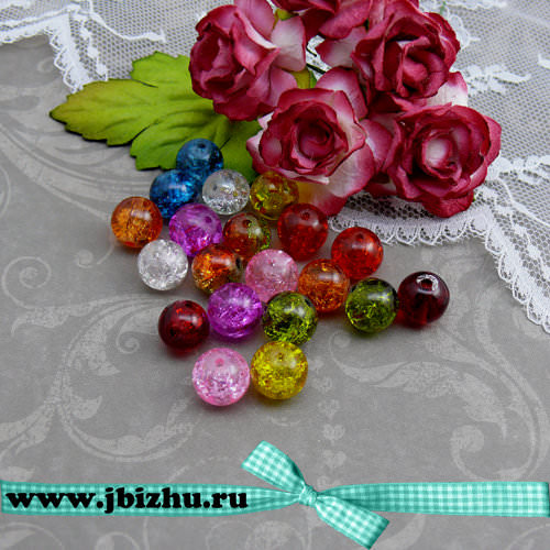 Стеклянная бусина кракле микс (10 шт)