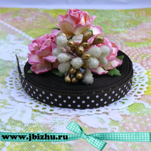 Лента в горошек коричневая, 10 мм, (1 м)