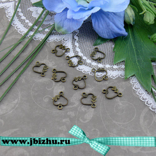 Коннектор "Сердечки" бронза, 13*11 мм (10 шт)