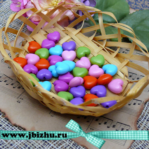 Акриловые бусины "Сердечки" микс, 10*11 мм (36 шт)