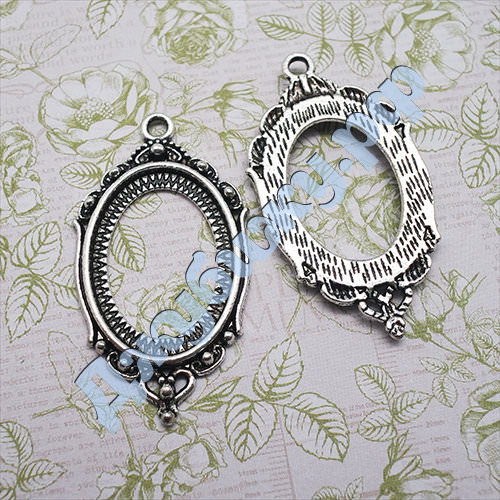 Рамка под кабошон с отверстием серебро, 43*23*2 мм